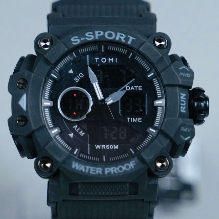 TOMI S-SPORT BLACK DUAL TIME WATCH