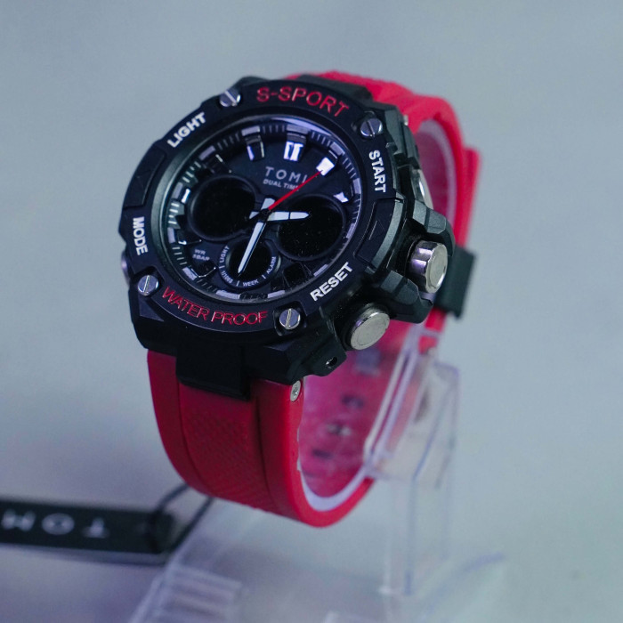 TOMI MILITARY SPORT DUAL TIME WATCH RED STRAP