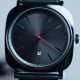 TOMI SQUARE QUARTZ ALL BLACK LEATHER STRAP