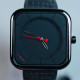 TOMI ALL BLACK SQUARE QUARTZ LEATHER STRAPS