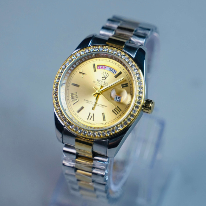 ROLEX SILVER X GOLD DIAL DIAMOND BORDER