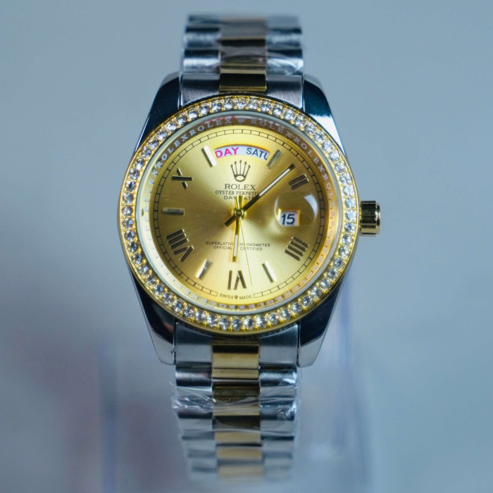 ROLEX SILVER X GOLD DIAL DIAMOND BORDER